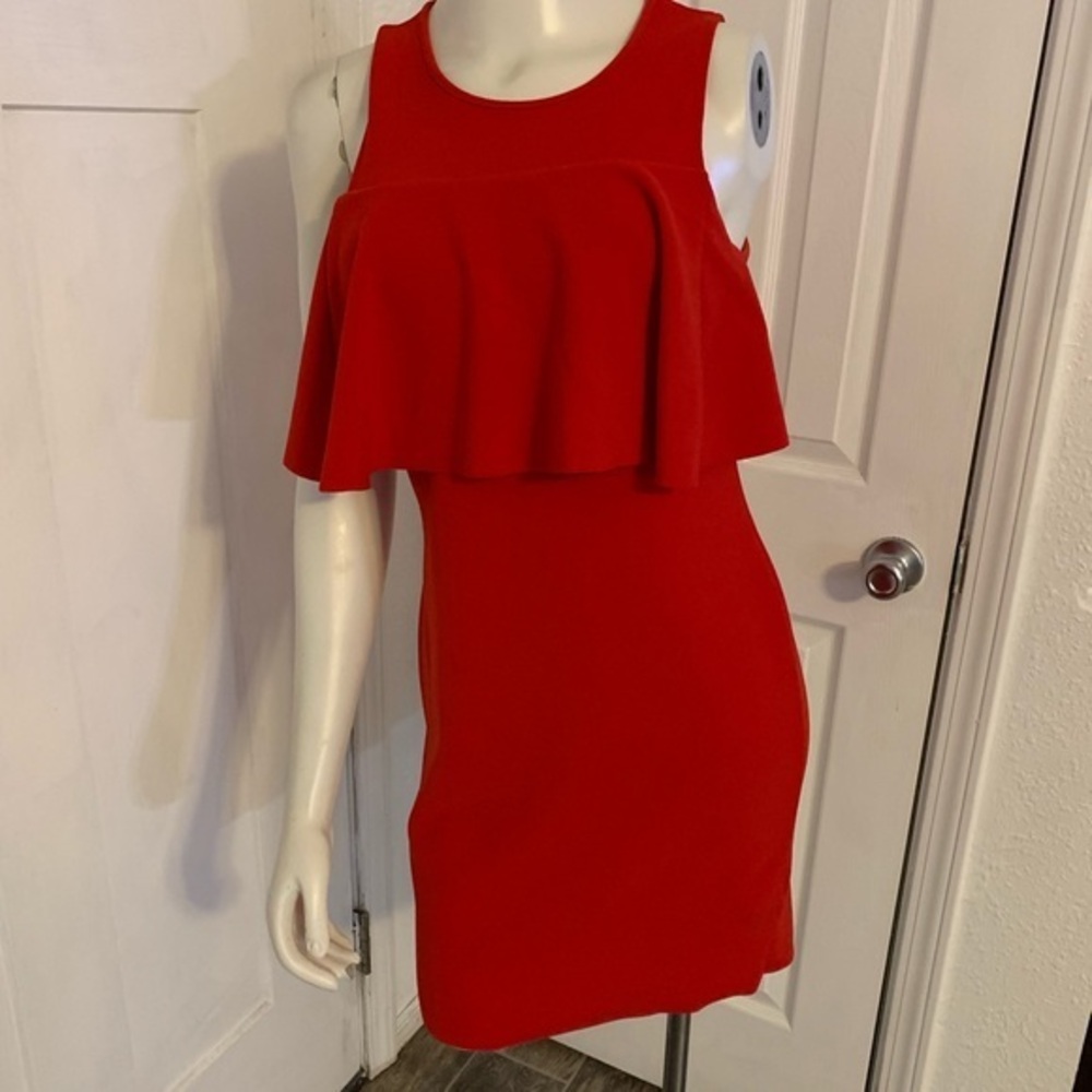 Zara B/W Collection Red Ruffle / Peplum Cold Shoulder Dress
